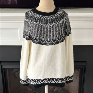 Talbots Wool Blend Nordic Black and Cream Sweater